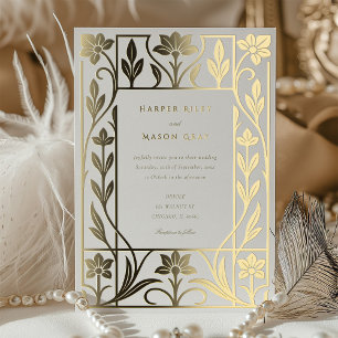 Elegante Goldfolie Art Deco Hochzeit Folieneinladung