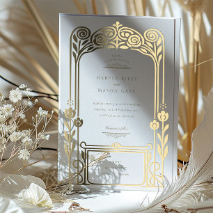 Elegante Goldfolie Art Deco Hochzeit Folieneinladung