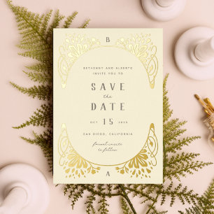 Elegante Goldfolie Art Nouveau Folie Save-the-Date Folieneinladung