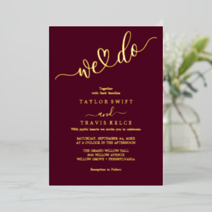 Elegante Goldfolie Burgunderrot "Wir heiraten" H Folieneinladung