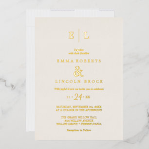 Elegante Goldfolie Elfenbein-Monogramm-Hochzeit Folieneinladung