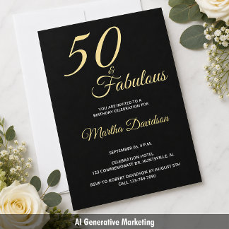 Elegante Goldfolie Fifty and Fabulous 50. Geburtst Folieneinladung