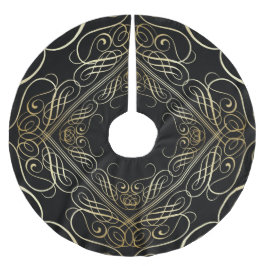 Elegante Goldfolie Filigree Scrollwork Black Polyester Weihnachtsbaumdecke