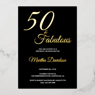 Elegante Goldfolie Fünfzig und Fantastische 50. Ge Folieneinladung
