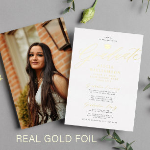 Elegante Goldfolie klassische Schrift Foto-Abschlu Folieneinladung