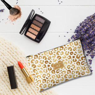 Elegante Goldfolie Leopard Print White Mit Monogra Zubehörtasche