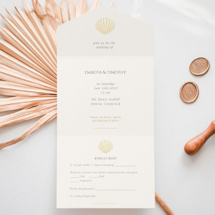 Elegante Goldfolie-Muschel-Hochzeit  All-in-One-Einladung