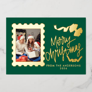 Elegante Goldfolie-Postbriefmarke Frohe Weihnachte Folien Feiertagskarte