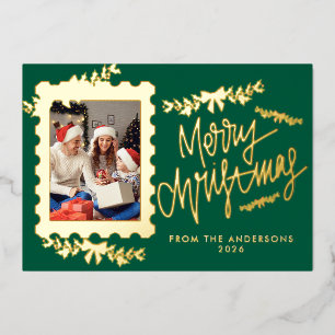 Elegante Goldfolie-Postbriefmarke Frohe Weihnachte Folien Feiertagskarte