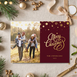 Elegante Goldfolie-Schneeflocken-Familienfoto Folien Feiertagskarte