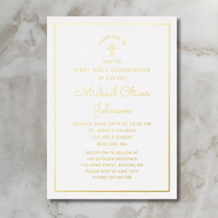 Elegante Goldfolie-Schrift Blaue Erstkommunion Folieneinladung