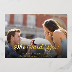 Elegante Goldfolie Sie hat Ja Save-The-Date-Karte Folieneinladung