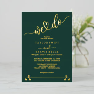 Elegante Goldfolie Smaragd-Hochzeit  Folieneinladung