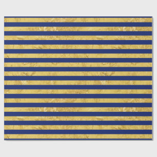 Elegante Goldfolie und blauer Streifen-Muster Geschenkpapier