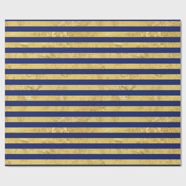 Elegante Goldfolie und blauer Streifen-Muster Geschenkpapier (Flach)