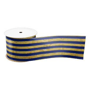 Elegante Goldfolie und blauer Streifen-Muster Satinband