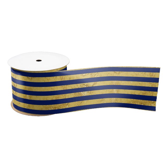 Elegante Goldfolie und blauer Streifen-Muster Satinband (Spule)