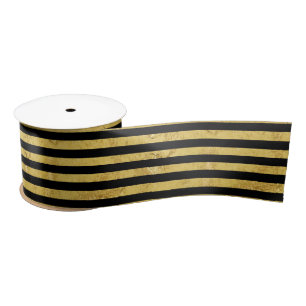 Elegante Goldfolie und schwarzes Streifen-Muster Satinband