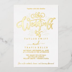 Elegante Goldfolien-Kalligrafie-Hochzeit  Folieneinladung