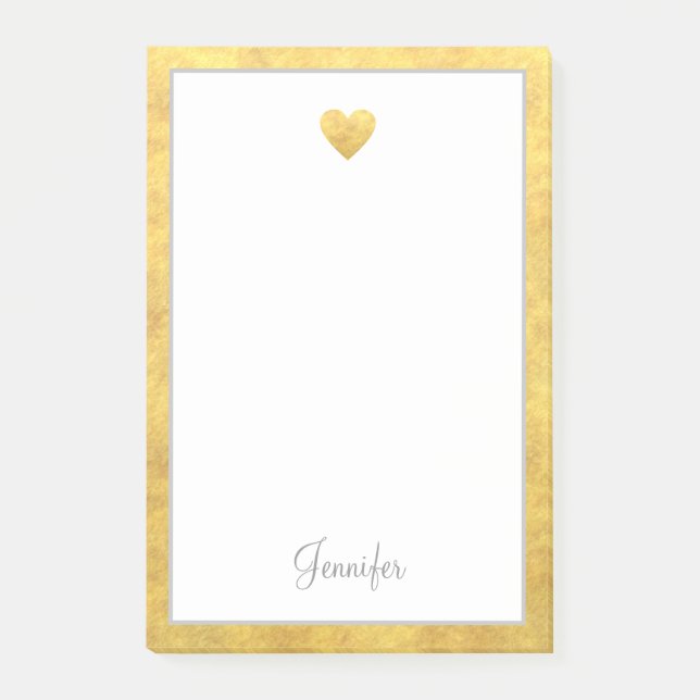 Elegante Goldfolien-Rand-Herz Moderne Schrift Post-it Klebezettel (Vorderseite)
