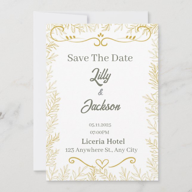 Elegante Goldfolien-Save-the-Date-Karte | Moderne  Einladung (Vorderseite)