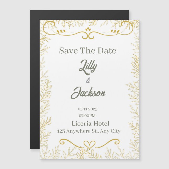 Elegante Goldfolien-Save-the-Date-Karte | Moderne  Magneteinladung (Vorne/Hinten)