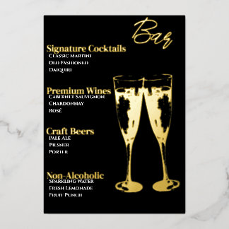 Elegante goldfolierte Cocktailparty-Bar-Speisekart Folien Feiertagskarte
