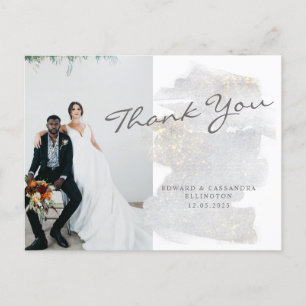 Elegante goldgetönte silbergraue Hochzeits-Dankesc Postkarte