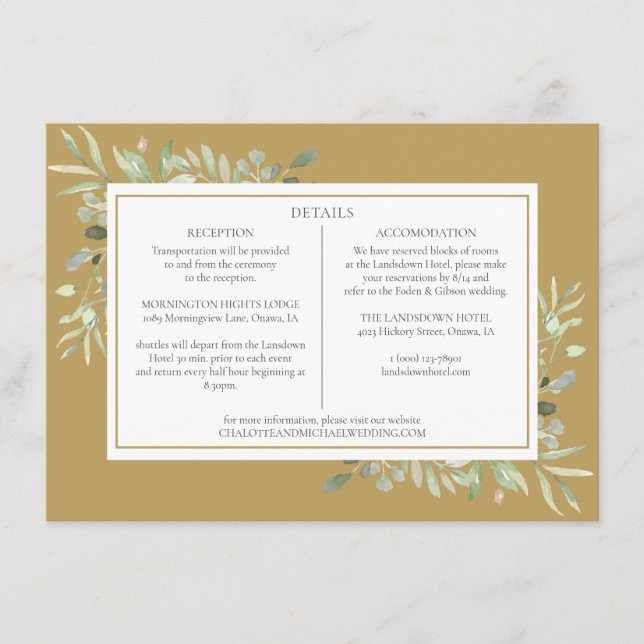 Elegante Goldgräber Hochzeitsinformationen Begleitkarte (Vorderseite)