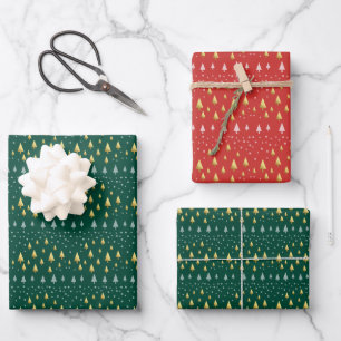 Elegante goldgrüne rote Landschaft Geschenkpapier Set