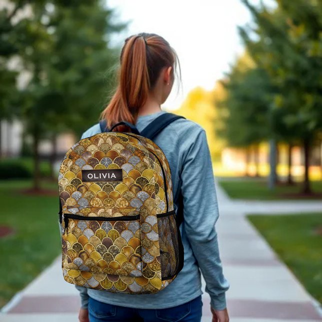 Elegante goldgürtige Meerjungfrauen Bedruckter Rucksack (Von Creator hochgeladen)