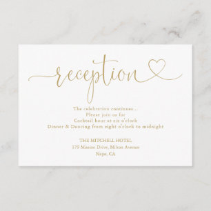 Elegante Goldherz-Schrift Hochzeitsempfang Begleitkarte