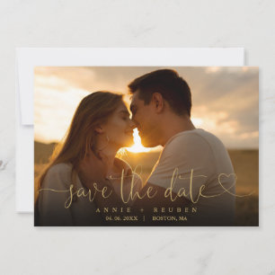 Elegante Goldherz-Schriftfoto-Hochzeits-QR-Code Save The Date