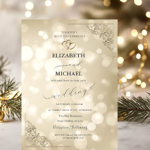 Elegante Goldherzen Rahmen Bokeh Hochzeit Einladung