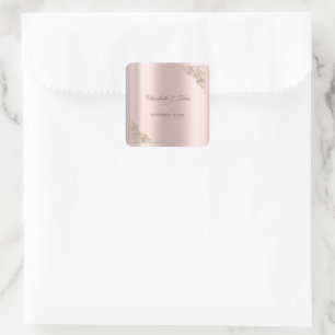 Elegante Goldherzen Roségold-Hochzeit Quadratischer Aufkleber