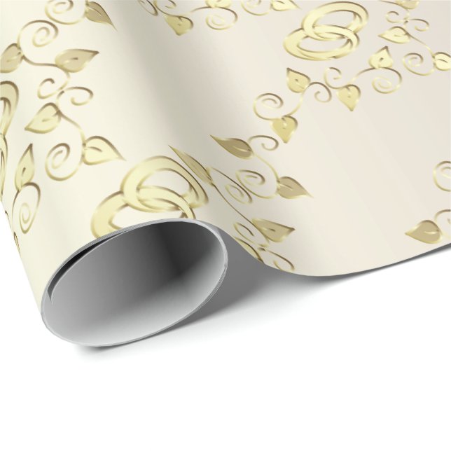 Elegante Goldhochzeiten auf weißem Satin Geschenkpapier (Rolleneckpunkt)