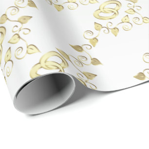 Elegante Goldhochzeiten auf weißem Satin Geschenkpapier