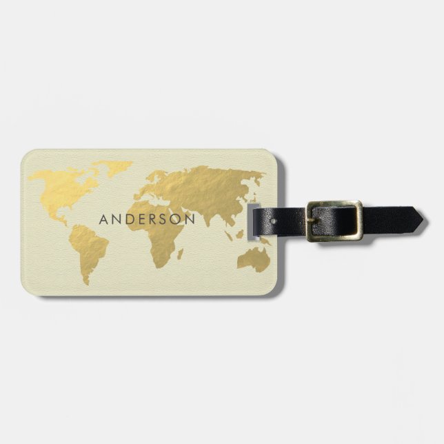 ELEGANTE GOLDImitat-KRAFTPAPIER-WELTkarte Gepäckanhänger (Vorderseite horizontal)