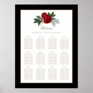 Elegante Goldkalligrafie Rote Blumenhochzeit Poster