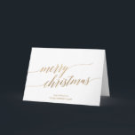 Elegante Goldkalligrafie Weihnachtsunternehmen Feiertagskarte<br><div class="desc">Diese elegante Goldkalligrafie Weihnachtsmann ist die perfekte einfache Weihnachtsgrüße. Das neutrale Design verfügt über eine minimalistische Urlaubskarte,  die mit romantischen und skurrilen Imitaten mit Goldfolien-Typografie dekoriert ist.Personalisieren Sie die Karte mit Ihrem Firmennamen,  einem Gruß,  Mitarbeiternamen und Ihrem Logo.</div>
