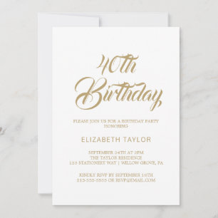 Elegante Goldkalligraphie 40. Geburtstagseinladung Einladung