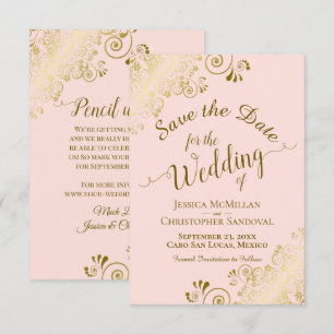 Elegante Goldkalligraphie auf Blush Pink Hochzeit Save The Date