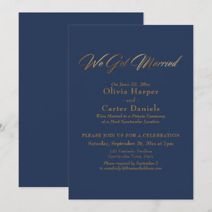 Elegante Goldkalligraphie auf Marine Wir Got Verhe Einladung