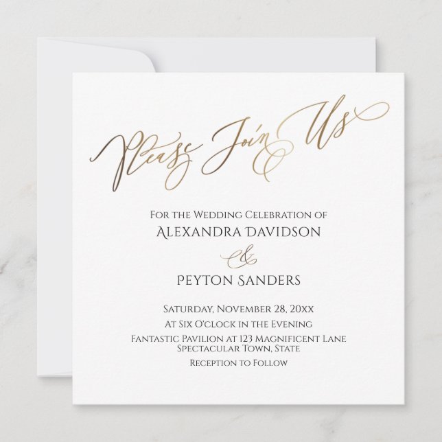 Elegante Goldkalligraphie "Bitte schließen Sie sic Einladung (Vorderseite)