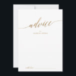 Elegante Goldkalligraphie-Hochzeit Hinweiskarte<br><div class="desc">Diese elegante Goldkalligrafie-Hochzeitsratenkarte ist ideal für eine einfache Hochzeit und kann für jede Veranstaltung verwendet werden. Das neutrale Design besticht durch eine minimalistische Karte, die mit romantischen und skurrilen Imitaten mit Goldfolien-Typografie dekoriert ist. Diese Ratschläge können als Gästebuchalternative für Hochzeitsempfang, Brautparty, Babydusche oder Abschlussfeier verwendet werden. Personalisieren Sie die Karte...</div>