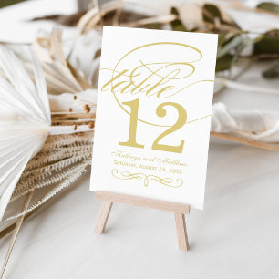 Elegante Goldkalligraphie-Hochzeit Tischnummer