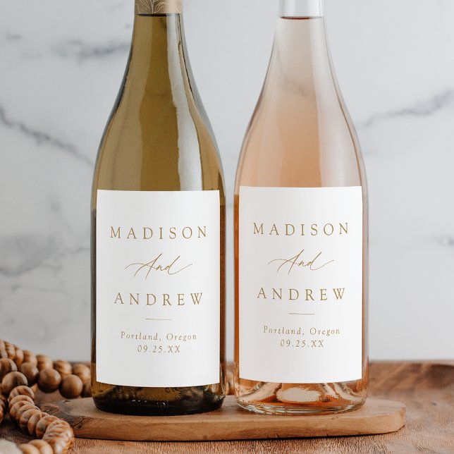 Elegante Goldkalligraphie-Hochzeit Weinetikett (Von Creator hochgeladen)