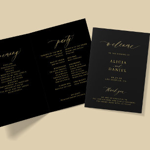 Elegante Goldkalligraphie Hochzeitsfeier schwarz Programm