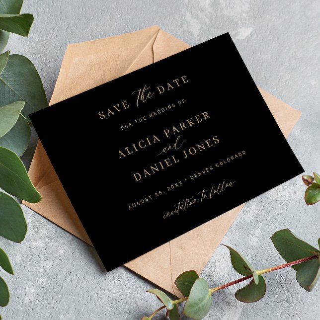 Elegante Goldkalligraphie Klassische Schwarze Hoch Save The Date (Von Creator hochgeladen)