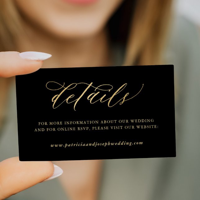 Elegante Goldkalligraphie, schwarze Hochzeitsdetai Begleitkarte (Von Creator hochgeladen)
